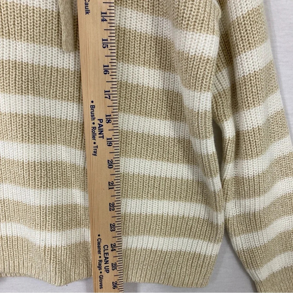 New LOFT Tan White Striped Lace Up Chunky Cozy Sweater size Large - Picture 6 of 10
